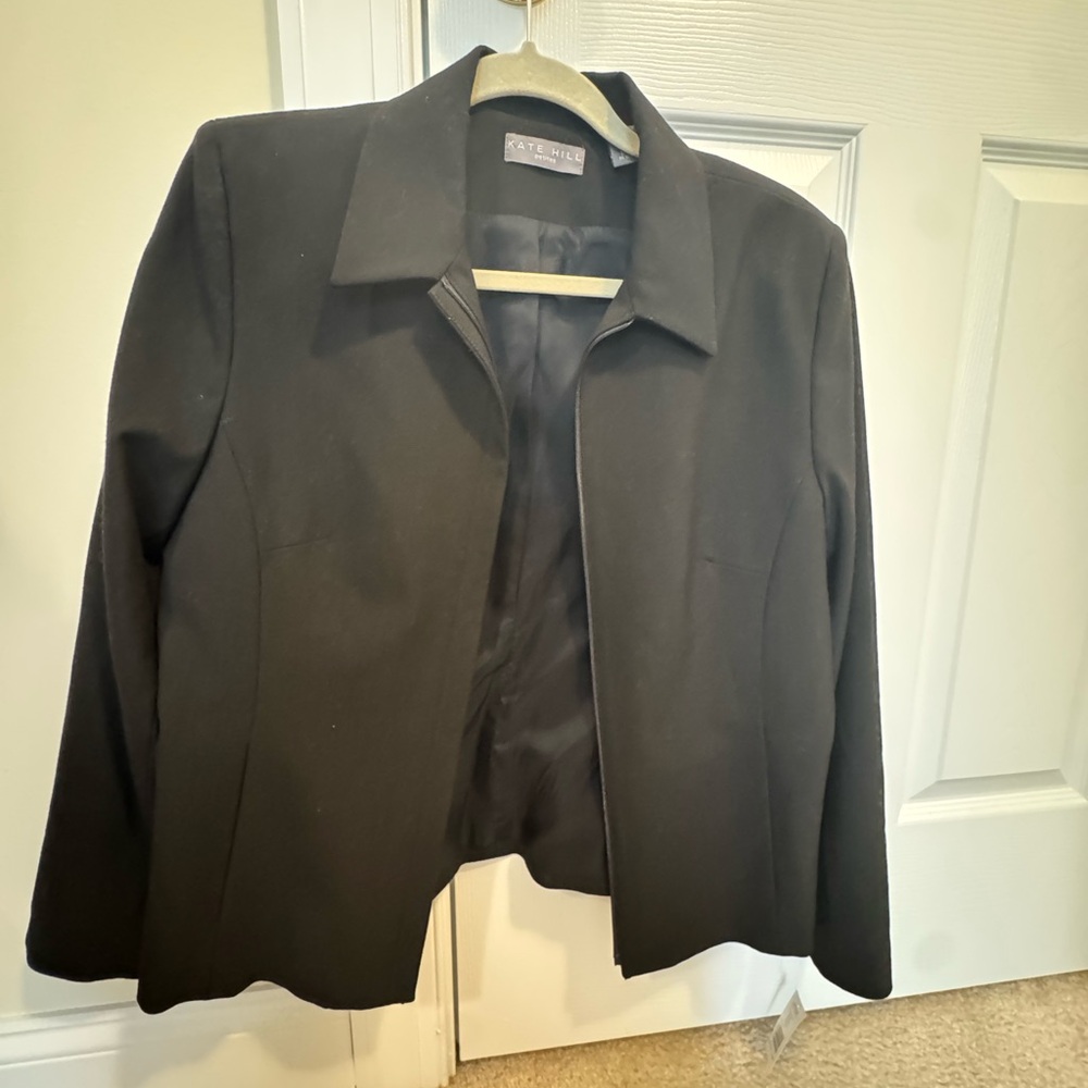 Kate Hill Petites Black Cropped Blazer Jacket 12P Minimalist Tailored